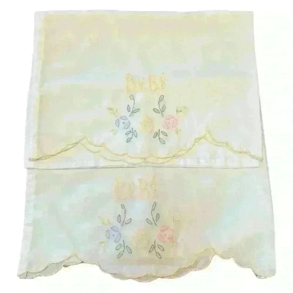 Set of 2 Vintage Bebé (Baby in Spanish) decorative embroidered crib pillowcases